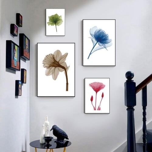 Nordic Style Blue Flower Canvas Painting Elegant Pink Poster and Print Decor for Living Room Aisle Modern Cuadros Salon Tableaux