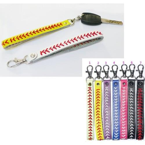 Leather Key Chains Team Softball Baseball Headbands Stiches Hair Bands Seamed