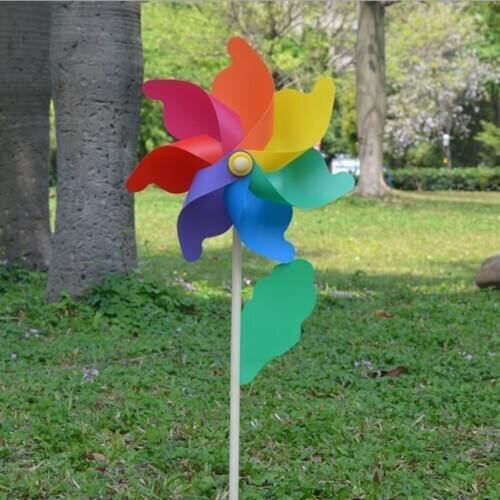 Colorful Wood Wand Lawn Pinwheels, Party Pinwheels Windmill Rainbow Pinwheels for Kids Toy Home Decor