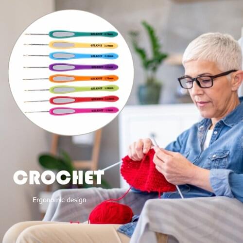8Pcs Soft Crochet Hook Circular Knitting Needles Set Plastic Handle Aluminum Weaving Sewing Braid Kit DIY Craft Tool