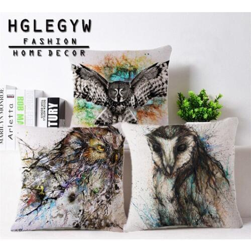 Owl pattern Pillow Case Throw Pillowcase Cotton Linen Printed Pillow Covers For Office Home Free