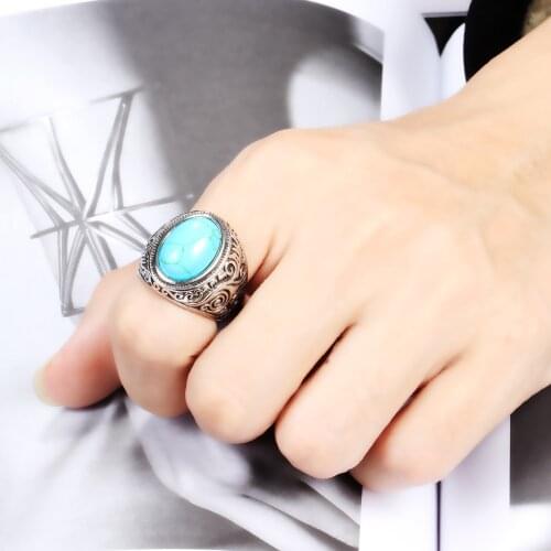 Wholesale Retro Jewelry Stone Unisex Rings For Men Women Titanium Steel Inlaid Four Colors Onyx Domineering Opal Ring