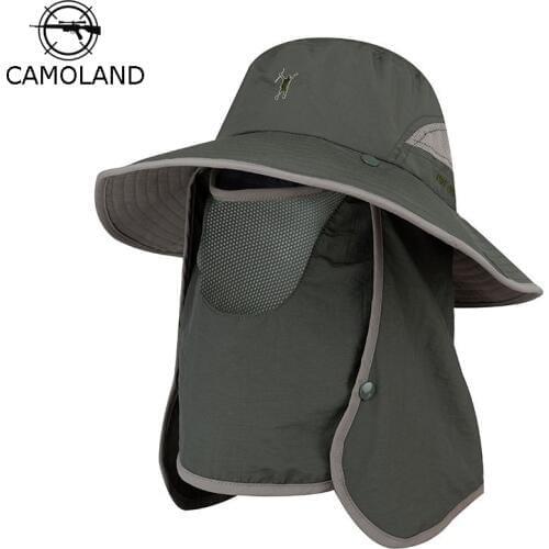 CAMOLAND Summer UPF50+ Sun Hats For Women Men Bucket Hat With Neck Flap Outdoor UV Protection Long Wide Brim Hiking Fishing Caps