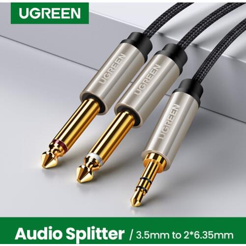 UGREEN 3.5mm 1/8" TRS to Dual 6.35mm 1/4" TS Mono Stereo Y-Cable Splitter Cord AUX Audio Speaker Adapter for iPhone Guitar