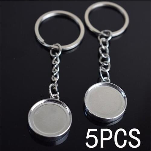 5Pcs/lot Blank Keychain Base Fit 20Mm Glass Cabochon Diy Keyring Double Side Pendant Key Chain Jewelry Making Supplier