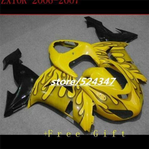 Hot sales manufacturers For Ninja ZX10R 06 07 06-07 kawasaki Ninja ZX10R smooth egg yellow motorcycle fairing ink black flames