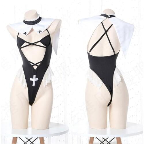 Sexy Nun Cosplay Uniform Bodysuit for Women Lolita Cute One Piece Swimwear Sukumizu Sister Lingerie Set Wholesale