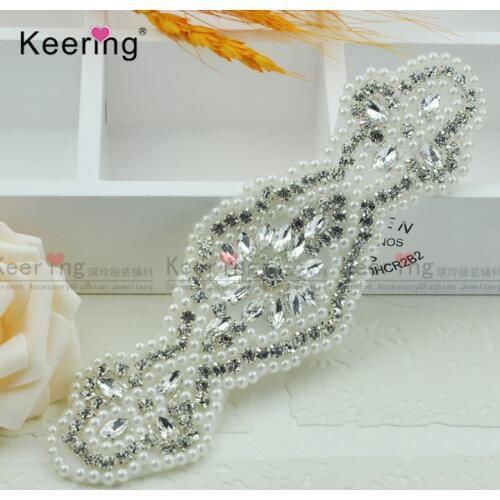 Handmade Beaded Bridal Rhinestone And Pearl Applique For Wedding WRA-369