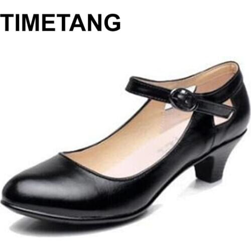 TIMETANG women brand shoes round with thick with high heels 2020 new light comfortable spring shoes woman shoes high heel shoes