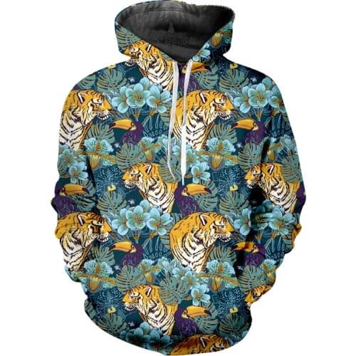 OGKB Men/womens New Hooded Sweatwear Funny Animal Tiger Birds Colorful Leaves 3d Printed Casual Suitable Fall Fashion Sweatwear