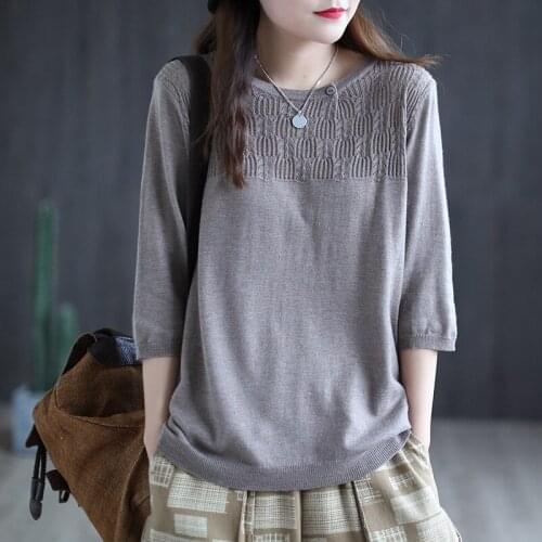 Plus Size O-neck Knit Wear Tops Tshirt 2021 Summer Autumn Patchwork Knitted Pullovers Oversize Half Sleeve Argyle Lady Sweaters