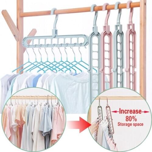 9-hole Clothes hanger organizer Space Saving multi-function folding magic hanger drying Wardrobe Storage Racks Scarf Storage
