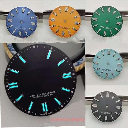 28mm Green Luminous Dial Strong Blue And Green Luminous Surface Nail No Logo Modified Diving Watch for New Log Parts