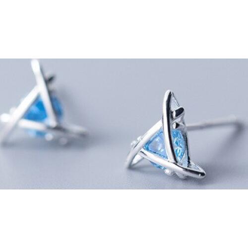MloveAcc 925 Silver Stud Earrings for Women Blue CZ Stone Triangle Earrings New Arrival Trendy Jewelry Wedding Gift