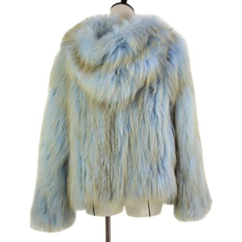 2018 Winter New Fashion womens genuine fox fur knit warm coat light blue jackets sweaters with hood coats*harppihop