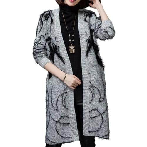 Winter fashion beauty jacquard pattern bat sleeve knit long cardigan sweater thick coat female