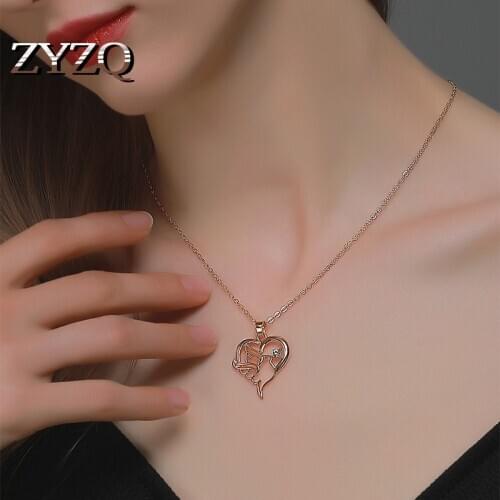 ZYZQ Hollow Love Necklace Creative Peace Dove Heart Shaped Rhinestone Necklace Sweater Chain New Year Gift Jewelry