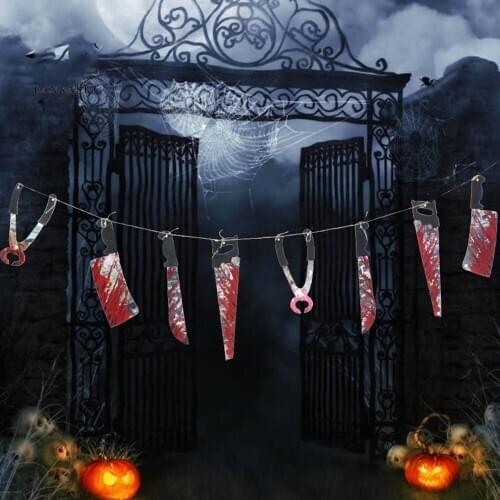 1 set Halloween Spooky Bloody Knife KTV Bar Halloween Holiday Decorations bloody plastic blade kit for haunted House Deco