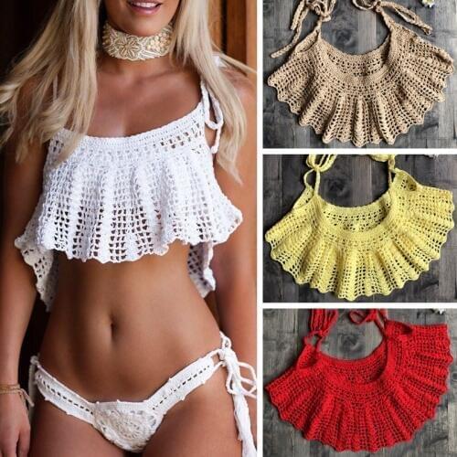 2019 Women Crochet Cotton Sexy Bikini Cape For A Swimsuit Beach Handmade Cover Up Swimwear Hollow-Out Halter Top