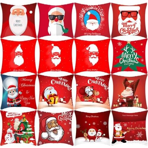 2021 Santa Claus Christmas Cushion Cover 45*45 Short Plush Pillowcase Tree Christmas Decor for Home Sofa Pillow Cover Pillowcase