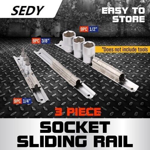2020SEDY 3Pcs Socket Holder Sliding Rail Rack Mount Steel Tray Organizer 1/4" 3/8" 1/2" Socket Wrench Finishing Bracket Tool Set
