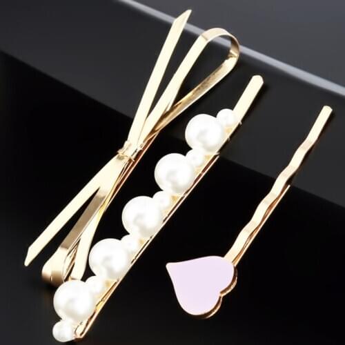 3pcs/set Hair Clips For Women Headband Hairpins Barrettes Pearl Geometric Girls Hairgrips Fashion Jewelry Hair Decoration