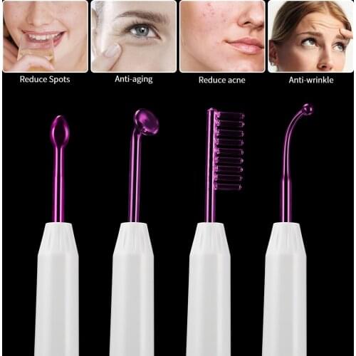 4In 1 High Frequency Electrode Glass Tube Electrotherapy Wand Beauty Device Skin Care Acne Spot Wrinkles Remover Salon Home