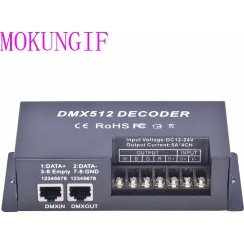 5pcs fast shipping 4 Channel*5A RGBW DMX 512 LED Decoder Controller DMX dimmer use for DC12-24V RGBW RGB LED light