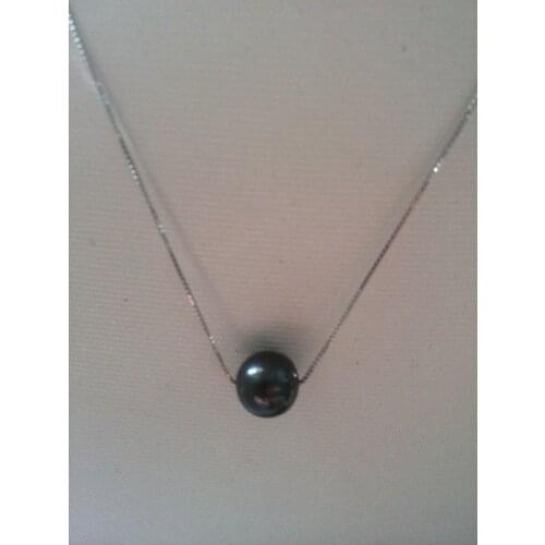 AAA+ 18" Round 11-10 mm Tahitian black pearl pendant necklace s925 chain