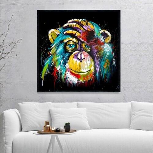 Watercolor Thinking Monkey Wall Art Canvas Prints Abstract Animals Pop Art Canvas Paintings Wall Decor Pictures For Kids Room