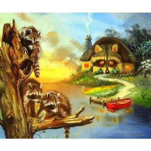 Diamond Embroidery Raccoon House 5D Diamond Painting Cross Stitch Mosaic Diamond Picture of Rhinestones By Numbers Home Decor