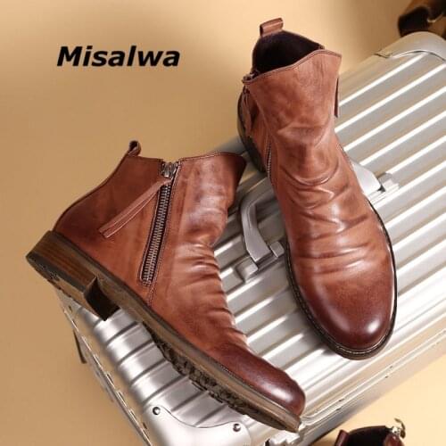 Misalwa Original Retro Men Boots Tassel Zipper Oversize 38 48 Autumn Antiskid Mens Casual Boots Simple Fashion Shoes