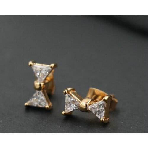 BPPCCR Romantic Gold Color Authentic Shining Crystal CZ Bow stud Earrings Women Rhinestones Pendientes brincos