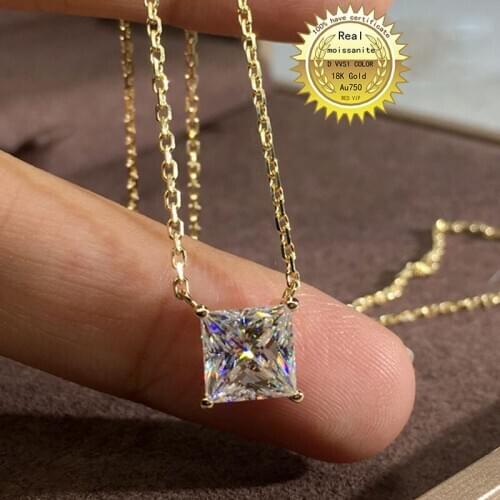 Solid Au750 18K gold Necklace 2ct moissanite Diamond DVVS color With national certificate 001