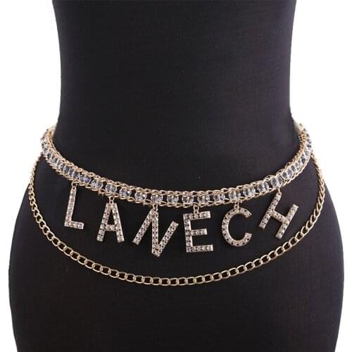 Crystal Letter Belly Waist Chains For Women Boho Beads Belly Muli Chain Belts Body Fashion Accessories JewelryWomen&Girls