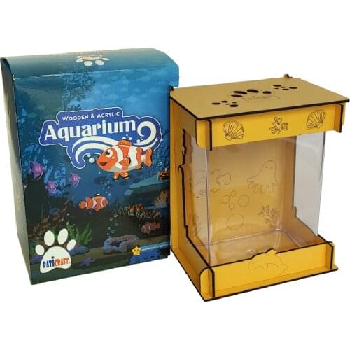 Wood Decorated Yellow Acrylic Aquarium-Beta Bell Jar