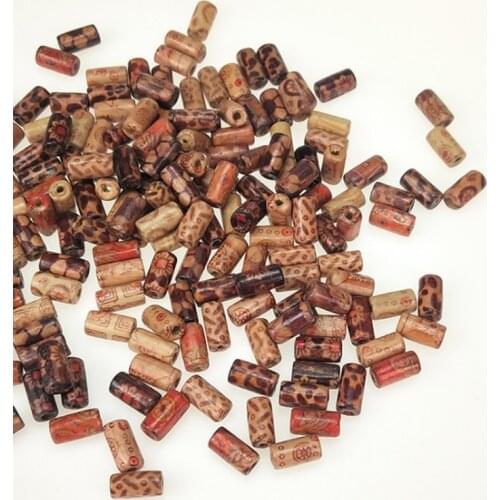 DIY Loose Tubular Printed Wood Beads Fashion Jewelry Accessory Colorful Wood Beads 12*6mm 100 pieces