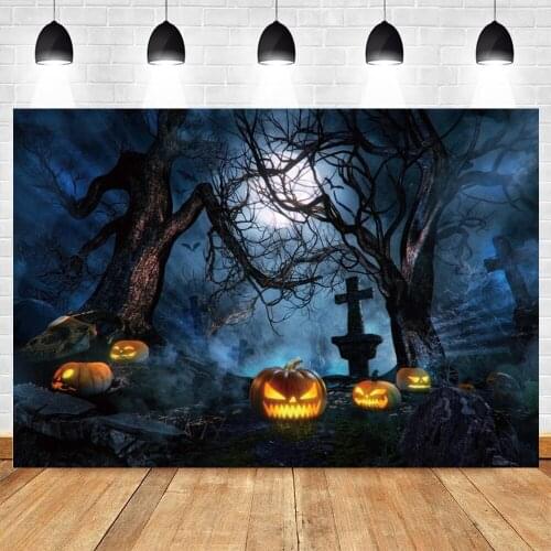 Yeele Halloween Background Night Tree Pumpkin Lantern Cemetery Cross Backdrop Photographic Photography Photo Studio Photophone