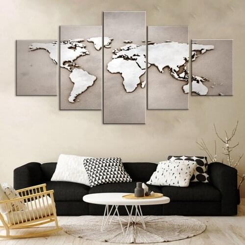 Canvas painting picture Abstract world map 5 Panel poster living room wall decoration painting prints wall art for Bedroom Livin