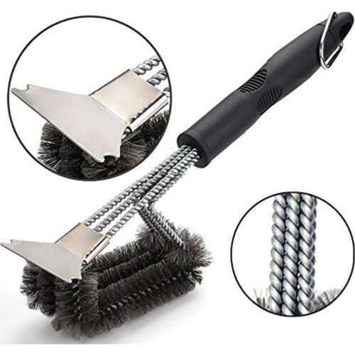 Kitchen Accessories BBQ Grill Barbecue Kit Cleaning Brush Stainless Steel Cooking Tools Wire Bristles Triangle Cleaning Brushes