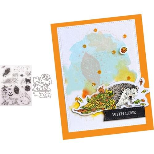 Squirrel hedgehog animal Metal Cutting Dies and Clear Stamps for Scrapbooking Crafts Dies Cut Stencils Card Make Album Sheet