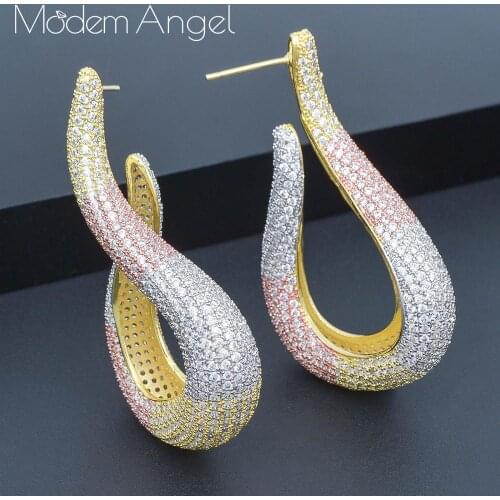 ModemAngel Luxury special Water Trendy American Cubic Zirconia Crystal Big Hoop Earrings Circle Round Design Women Ear Jewelry