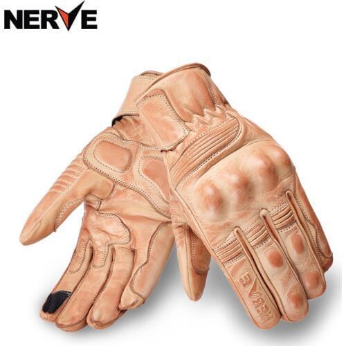 NEW NERVE Retro Pursuit Real Leather Motorcycle Gloves Moto Riding Waterproof Full Finger gloves big size S M L XL XXL 3XL