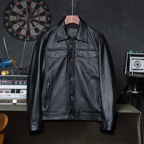 Fashion Men Leather Jacket 100% Natural Cowhide Mens Genuine Leather Coat Male Leather Clothing Autumn Spring Asian Size M607