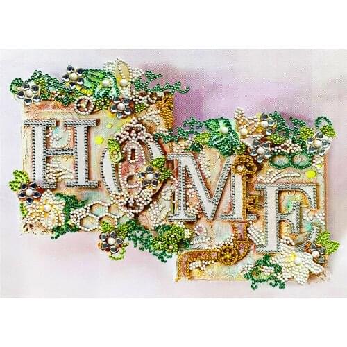 5D DIY Partial Special Drill Diamond Painting HOME 4-Letter Word Resin Rhinestone Mosaic Wall Art Picture Kit Home Decoration