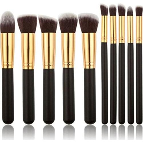 10PCS Wooden Handle Makeup Brushes Set Matte Gold Beauty Cosmetics EyeShadow Blending Eyeliner Eyelash Eyebrow Makeup Brushes