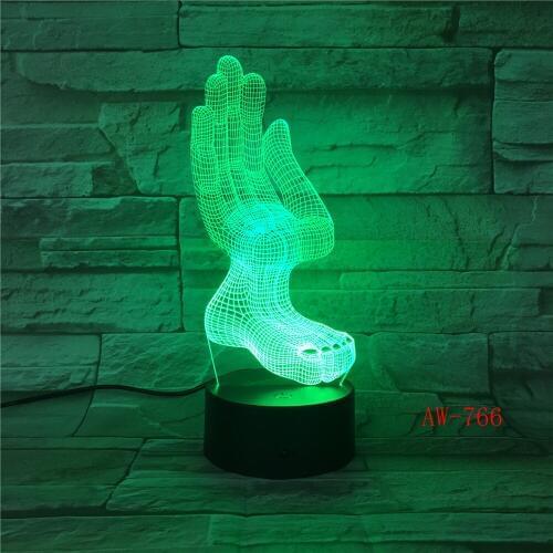 New 3D Palm-Feet Desgin Lamp LED Night Lights with USB Cable Lighting as Indoor Room Decoration 7 Colors Office Light AW-766