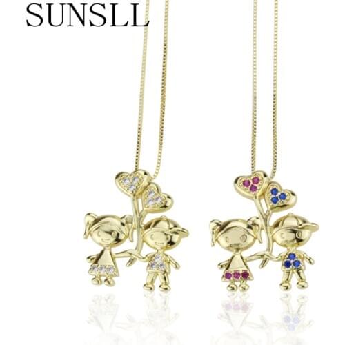 SUNSLL New gold copper pendant cubic zircon boy and girl necklace for childen/women fashion party jewelry mother birthday gifts