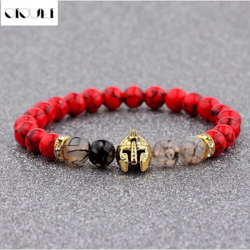 OIQUEI New Black Lava Stone Gold Spartan Helmet Bracelet Fashion Trend Gladiators Bracelet Energy Yoga Bracelets For Woman man