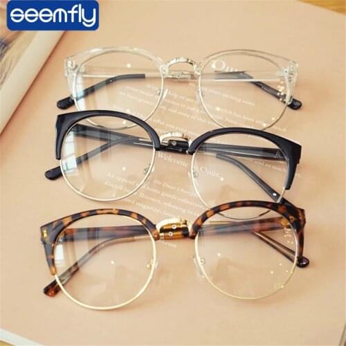 Seemfly Transparent Half Frame Glasses Frames Women Anti-fatigue Computer Spectacle Vintage Classic Clear Lenes Eyeglasses Men
